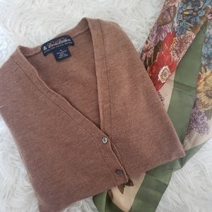 BROOKS BROTHERS MERINO CARDIGAN BROWN TAN SMALL